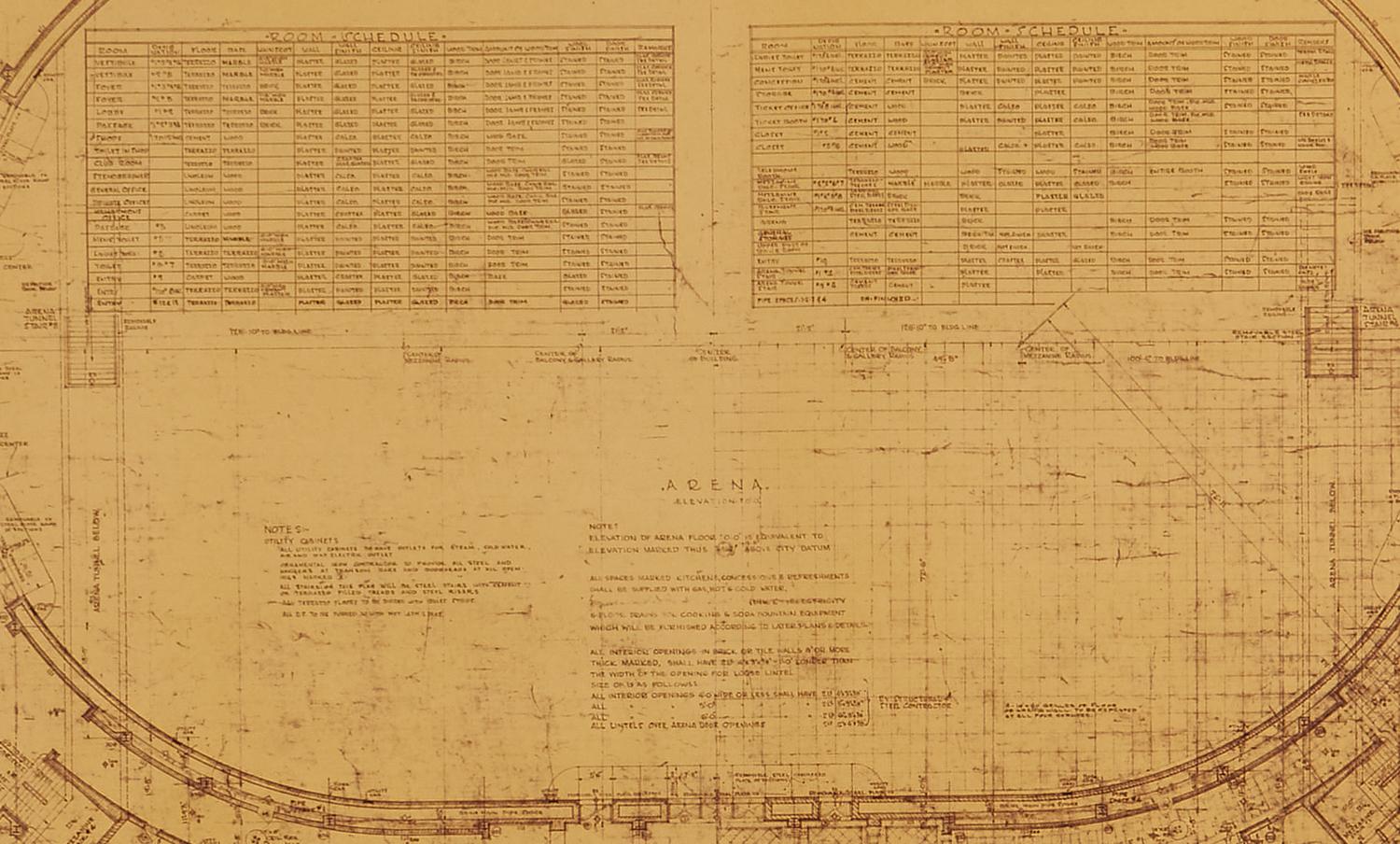 An Original Chicago Stadium Blueprint Architectural Drawing. C. 1928.