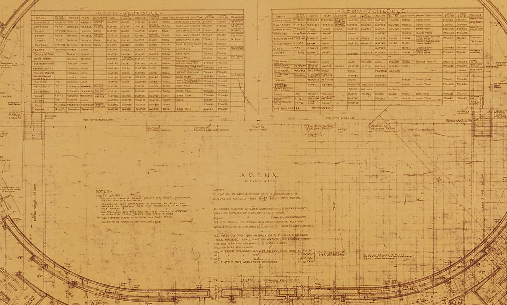 An Original Chicago Stadium Blueprint Architectural Drawing. C. 1928.