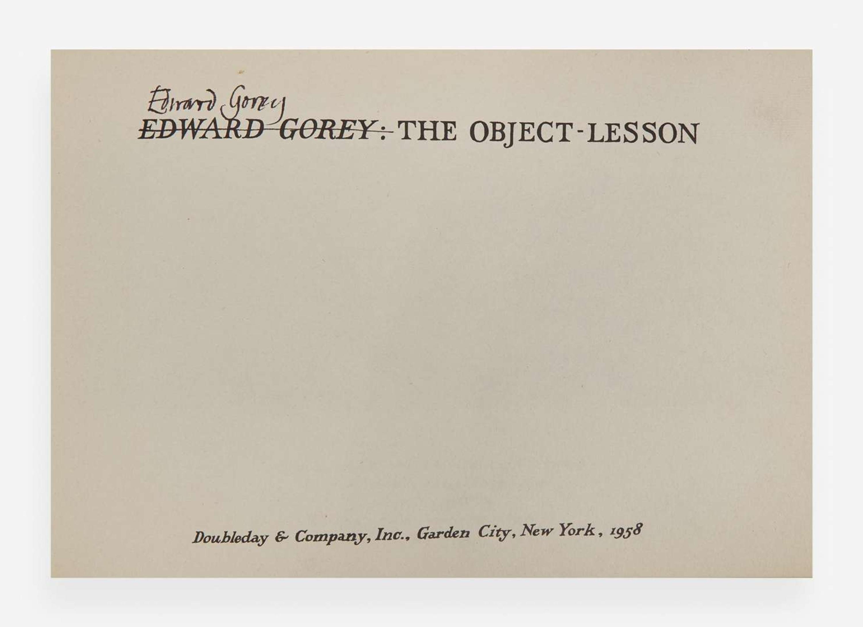 [Children's & Illustrated] Gorey, Edward: The Object-Lesson