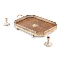 A Silver-Plate and Oak Serving Tray