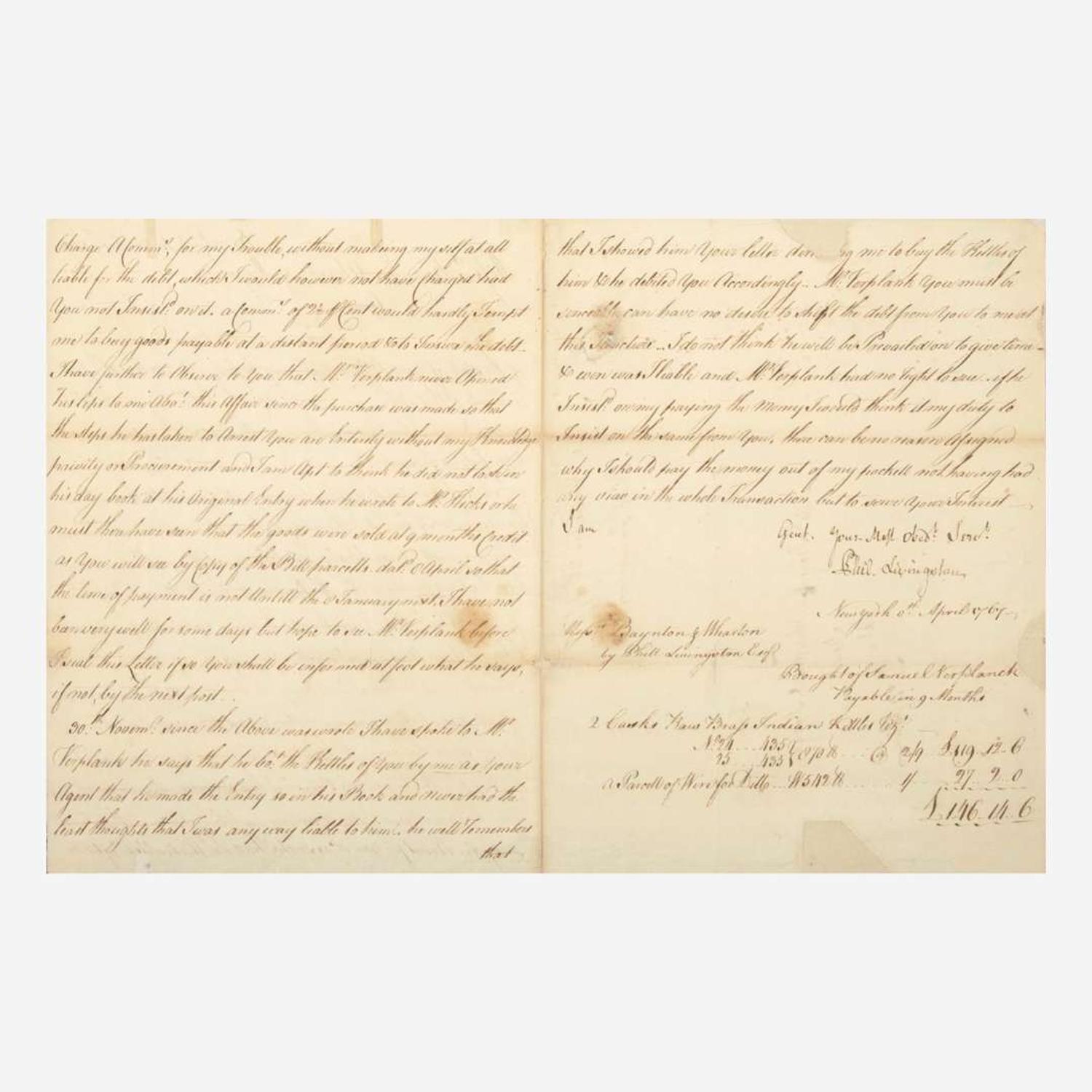 [Declaration of Independence] [New York] Livingston, Philip Manuscript Letter, signed