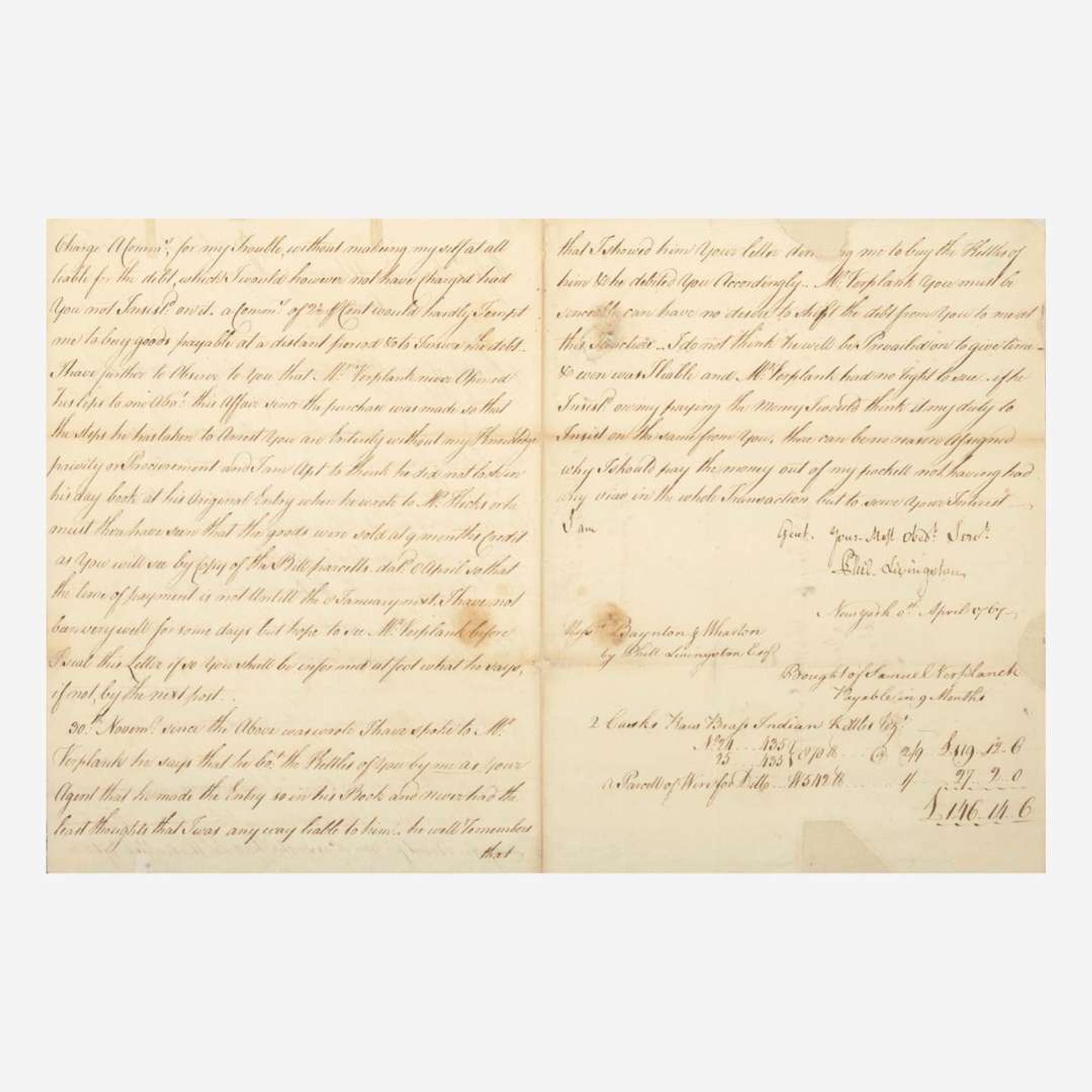 [Declaration of Independence] [New York] Livingston, Philip Manuscript Letter, signed
