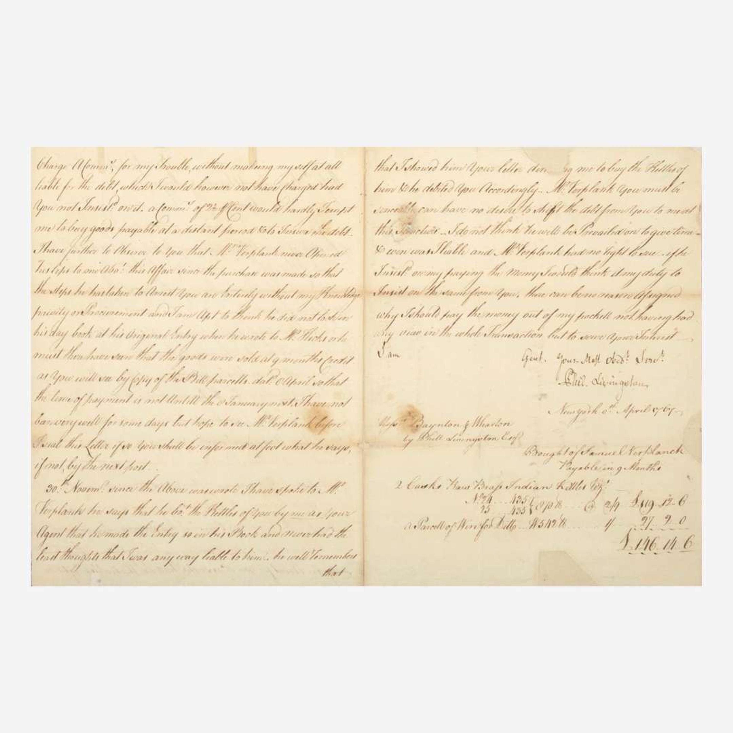[Declaration of Independence] [New York] Livingston, Philip Manuscript Letter, signed
