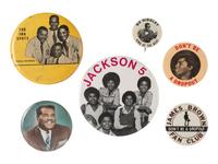 [AFRICAN AMERICANA -- MUSIC]. A group of 6 pinbacks promoting musicians and musical groups incl. James BROWN.