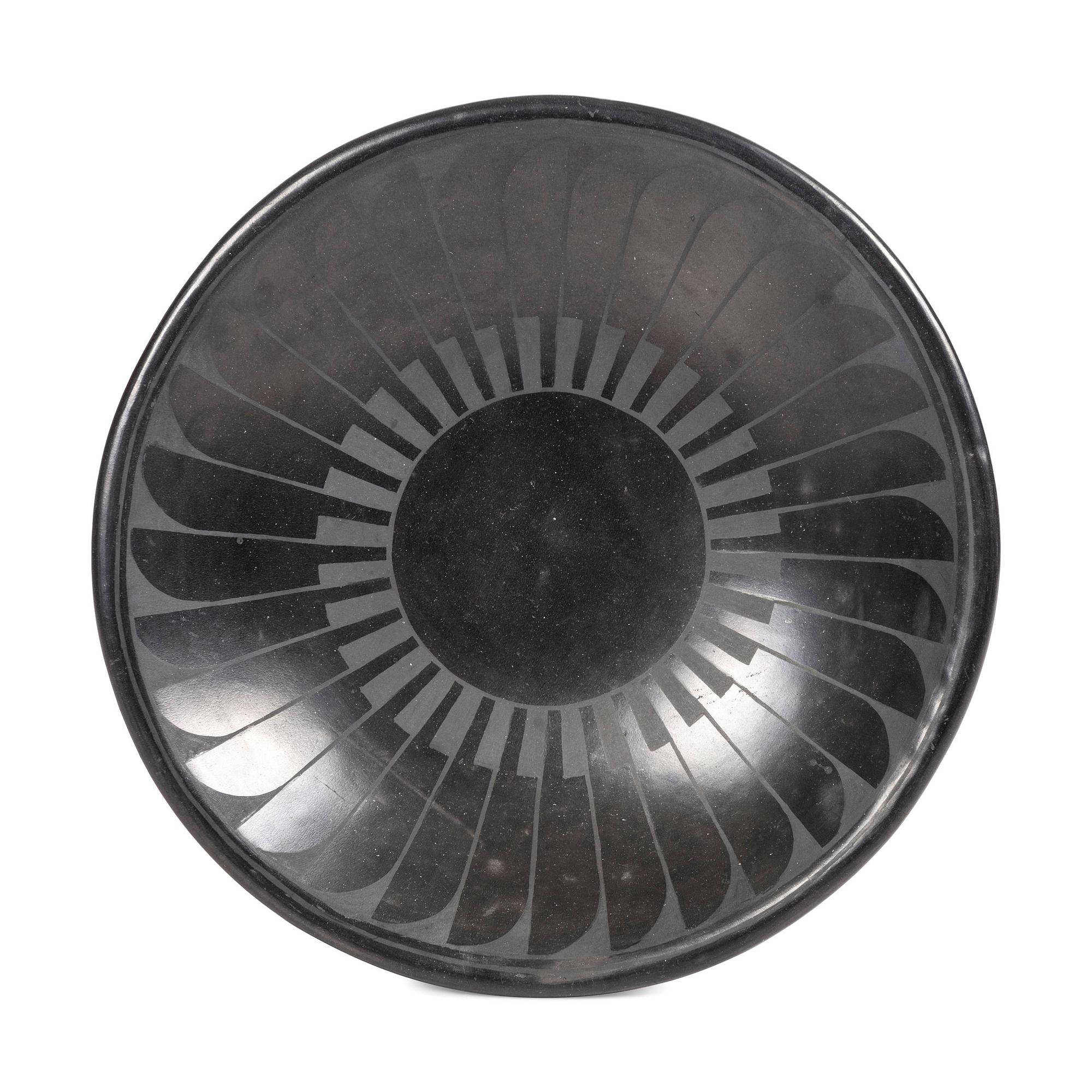 Blackware Plate, with Repeating Feather Design