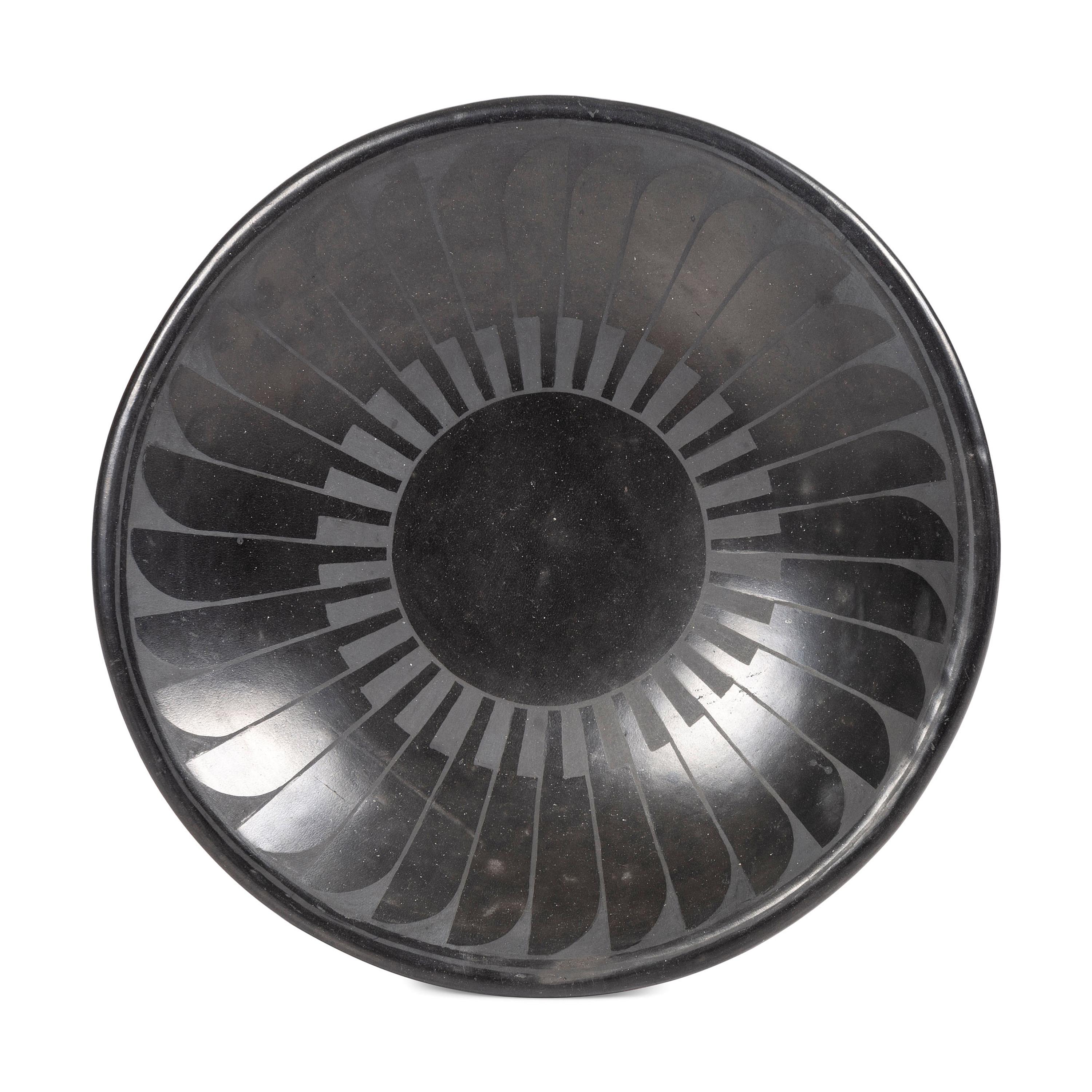 Blackware Plate, with Repeating Feather Design