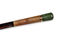 A Carved Jade and Horn Mounted Calamander Gamblers 'System' Walking Stick