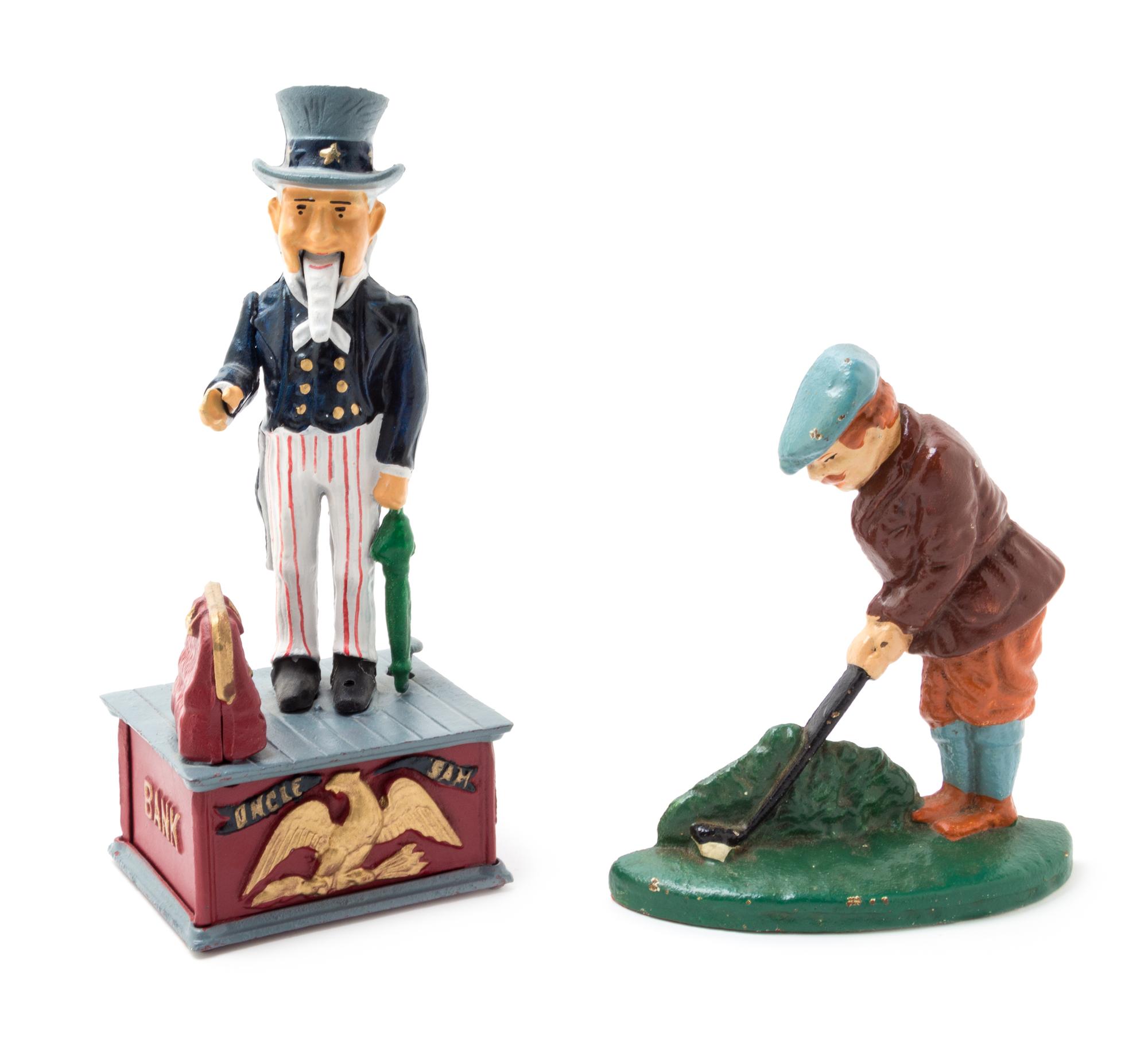 Two Painted Cast Iron Figures Height of first 10 7/8 inches. — 20TH CENTURY