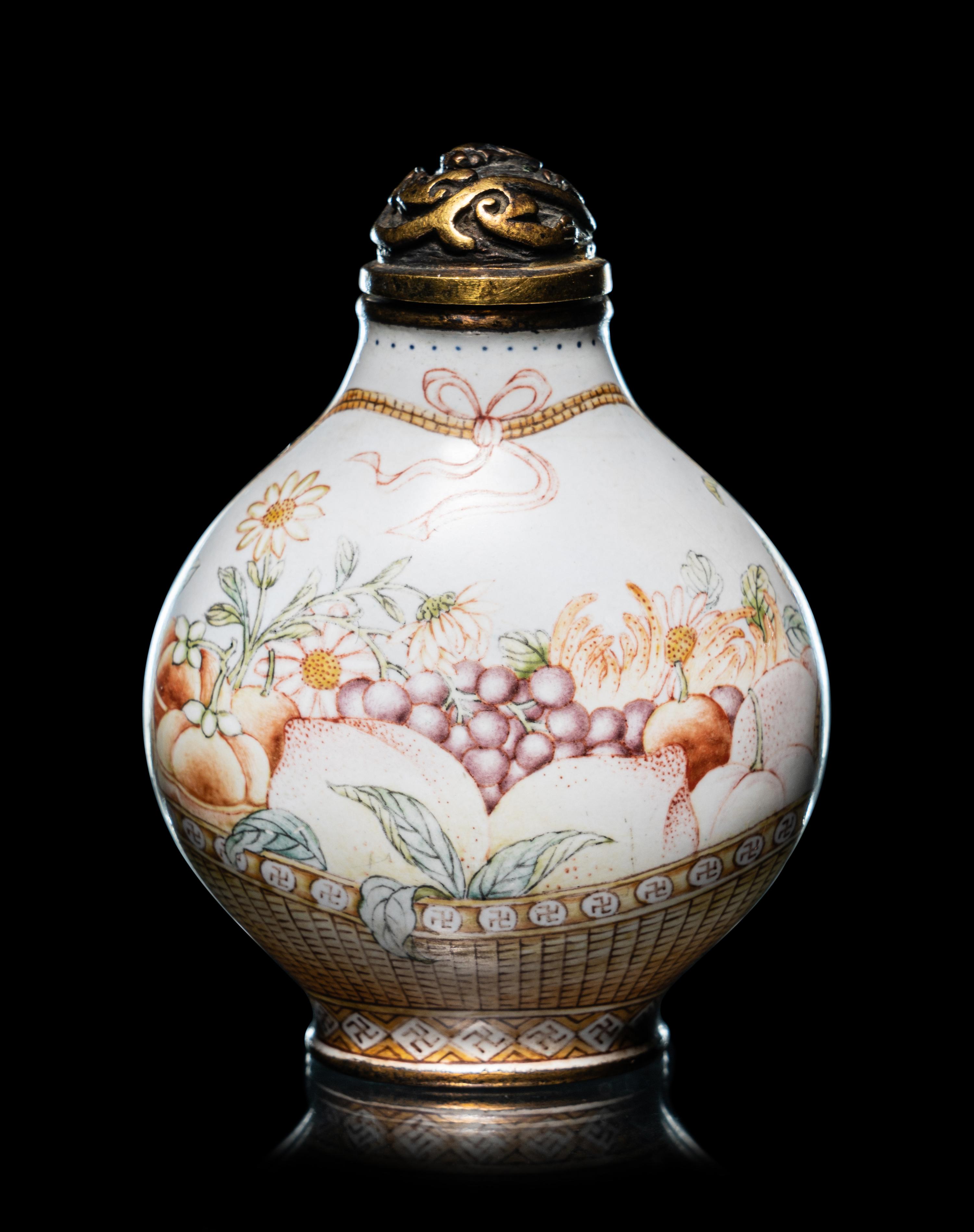 A Set of Six Peking Enamel on Copper Snuff Bottles