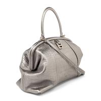BALENCIAGA, FRAME BAG IN SILVER CROC-EMBOSSED LEATHER