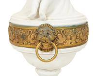 A Pair of Gilt Metal Mounted Bisque Porcelain Urns