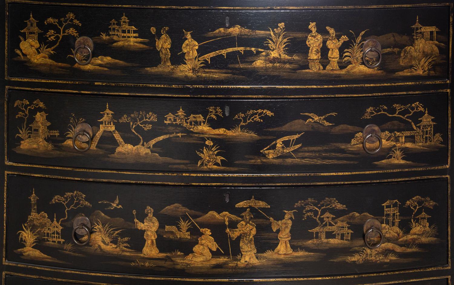 A Georgian Style Black Japanned Chest of Drawers