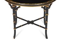 A Regency Style Black and Gilt Decorated Lacquer Tray Top Table