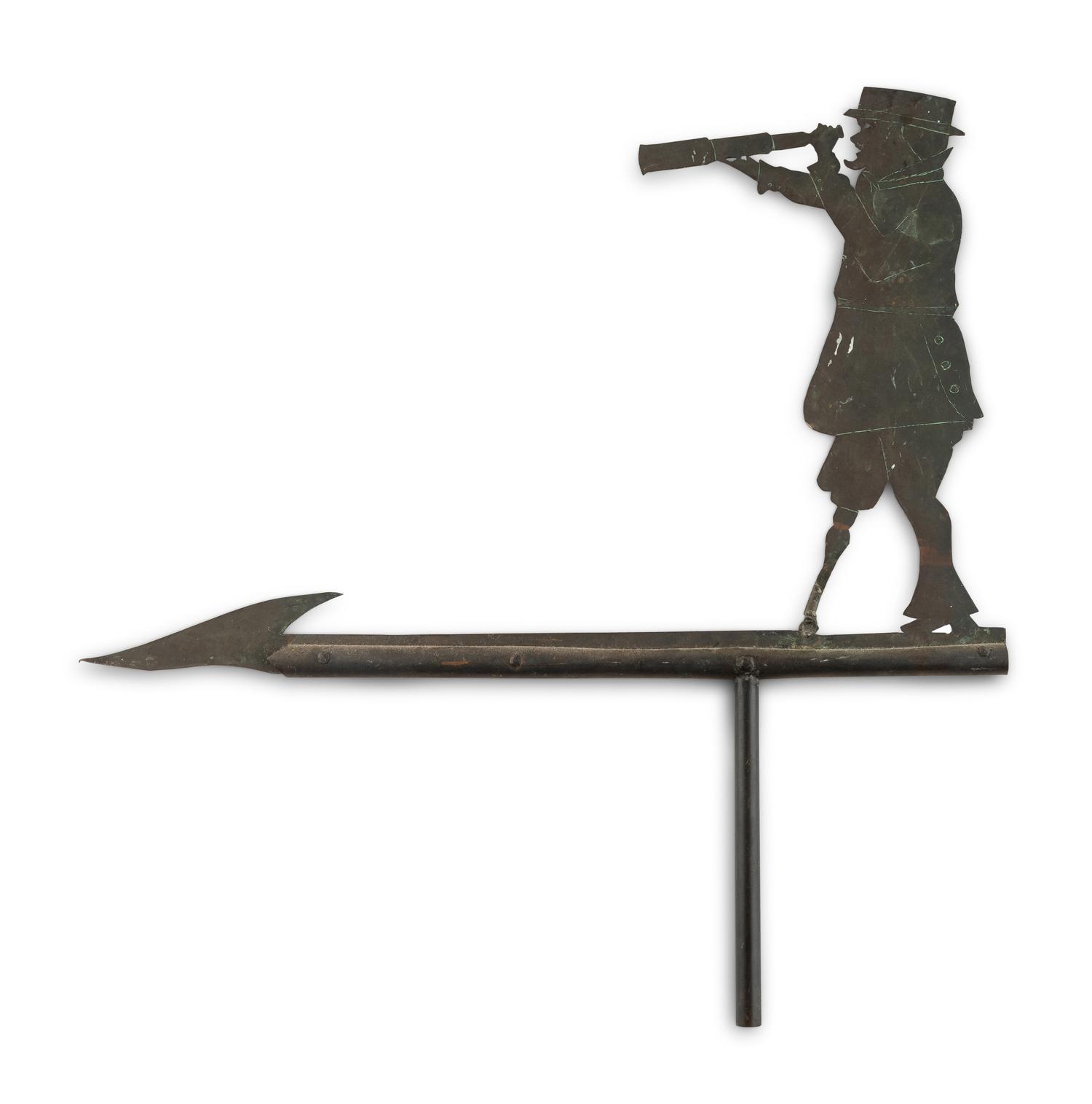 A Cut Sheet Iron Peg Legged Sailor with Spyglass Weathervane