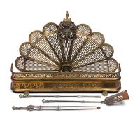 An English Brass Fireplace Fender and Fire Screen
