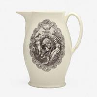 A transfer-decorated creamware jug Probably Liverpool, England, circa 1800
