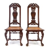 A Pair of William and Mary Style Oak Side Chairs Height 46 inches. — 19TH CENTURY