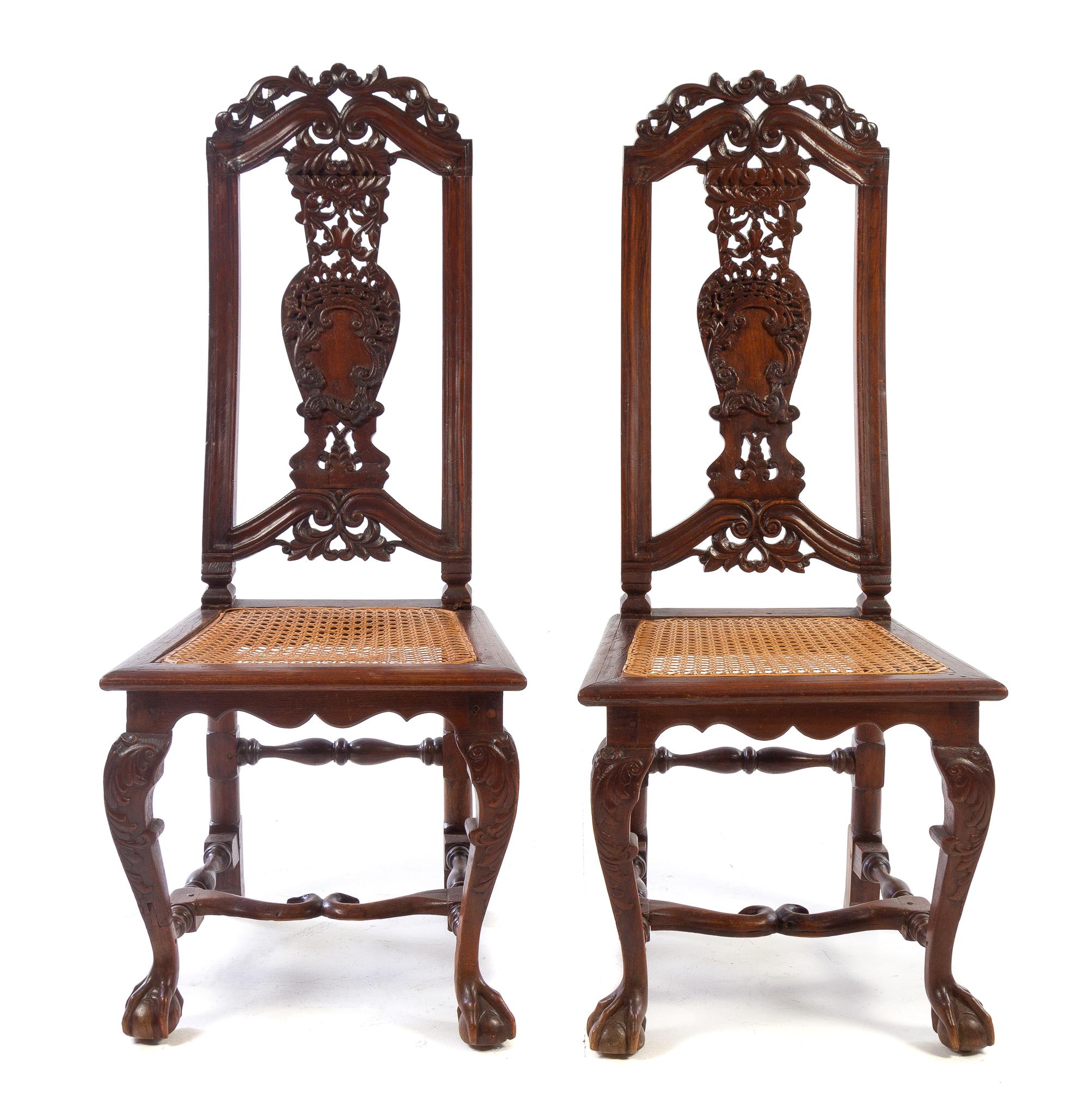A Pair of William and Mary Style Oak Side Chairs Height 46 inches. — 19TH CENTURY