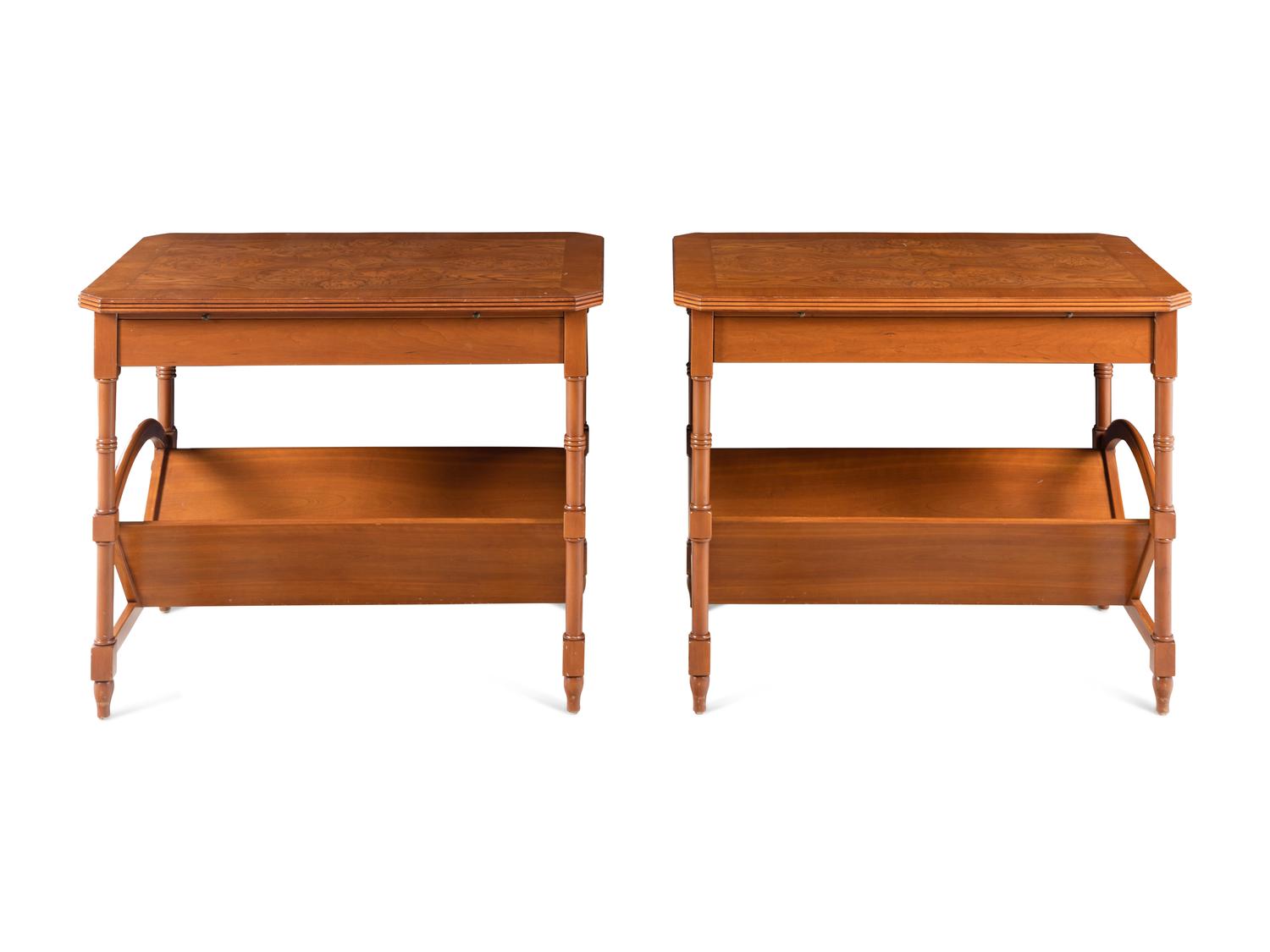 A Pair of William Switzer Walnut and Olivewood Side Tables