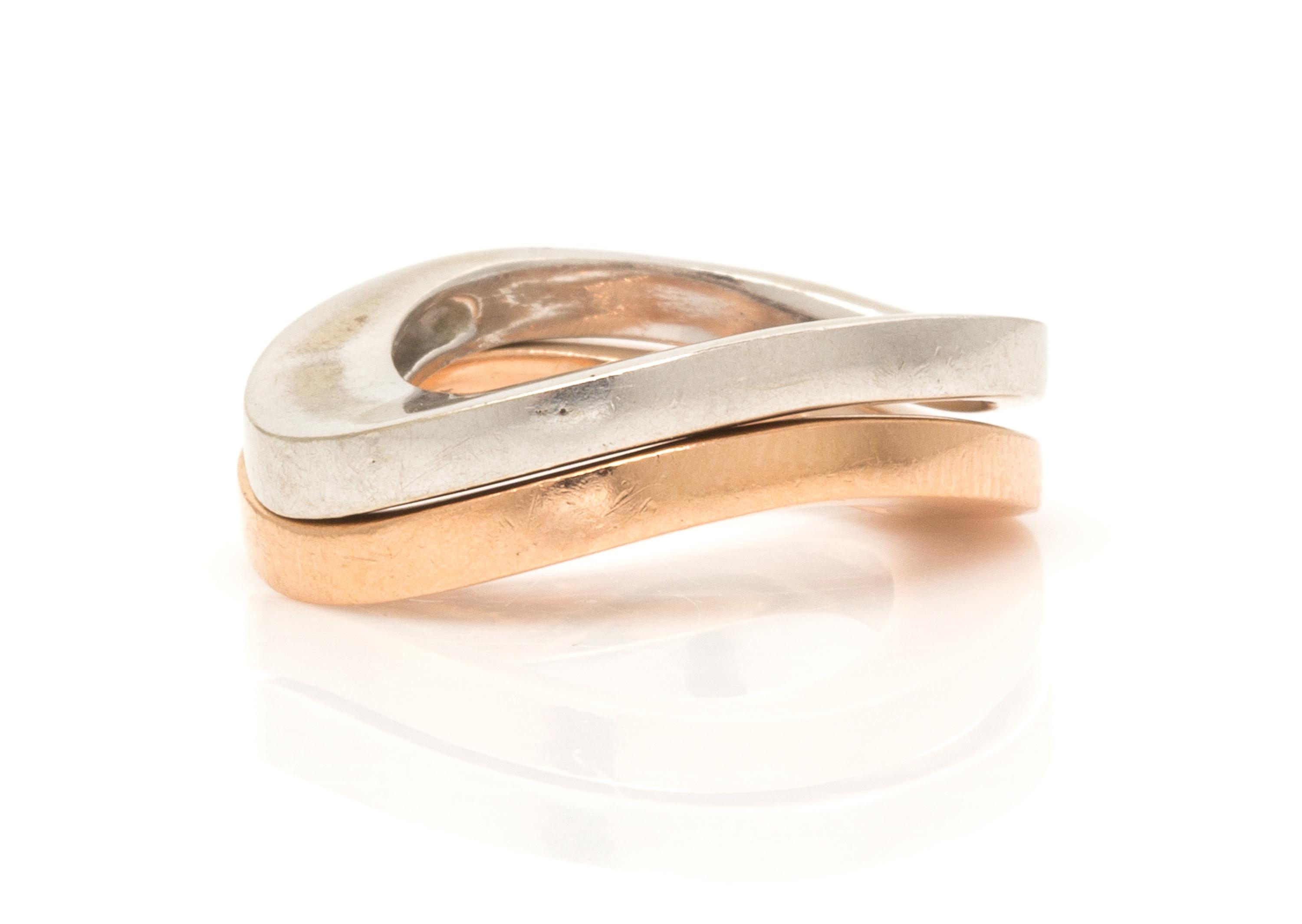 A Pair of 14 Karat Bicolor Gold Stacking Rings, 5.90 dwts.