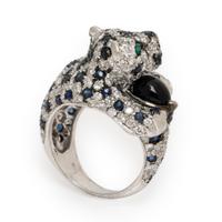 Diamond, Sapphire, and Onyx Panther Ring