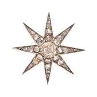 Early Victorian, Diamond and Silver-Topped Low Karat Gold Starburst Brooch