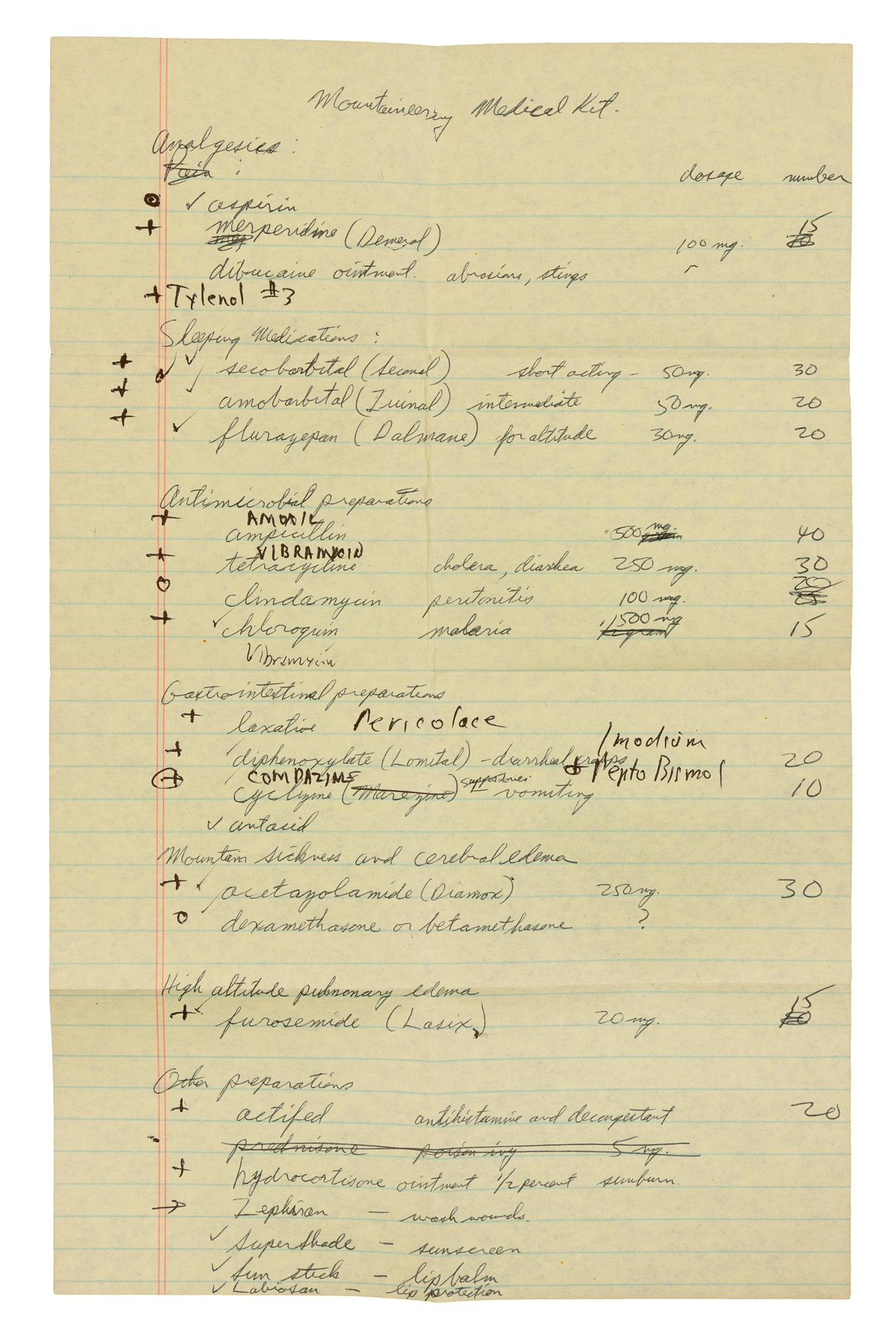 WILKERSON, James A. Medicine for Mountaineering. 1978. AUTOGRAPH NOTE BY STEVE FOSSETT LAID IN regarding a mountaineering medical kit.