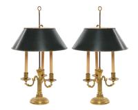 A Pair of Louis XVI Style Gilt Bronze Bouillotte Lamps Height 27 inches. — 20TH CENTURY