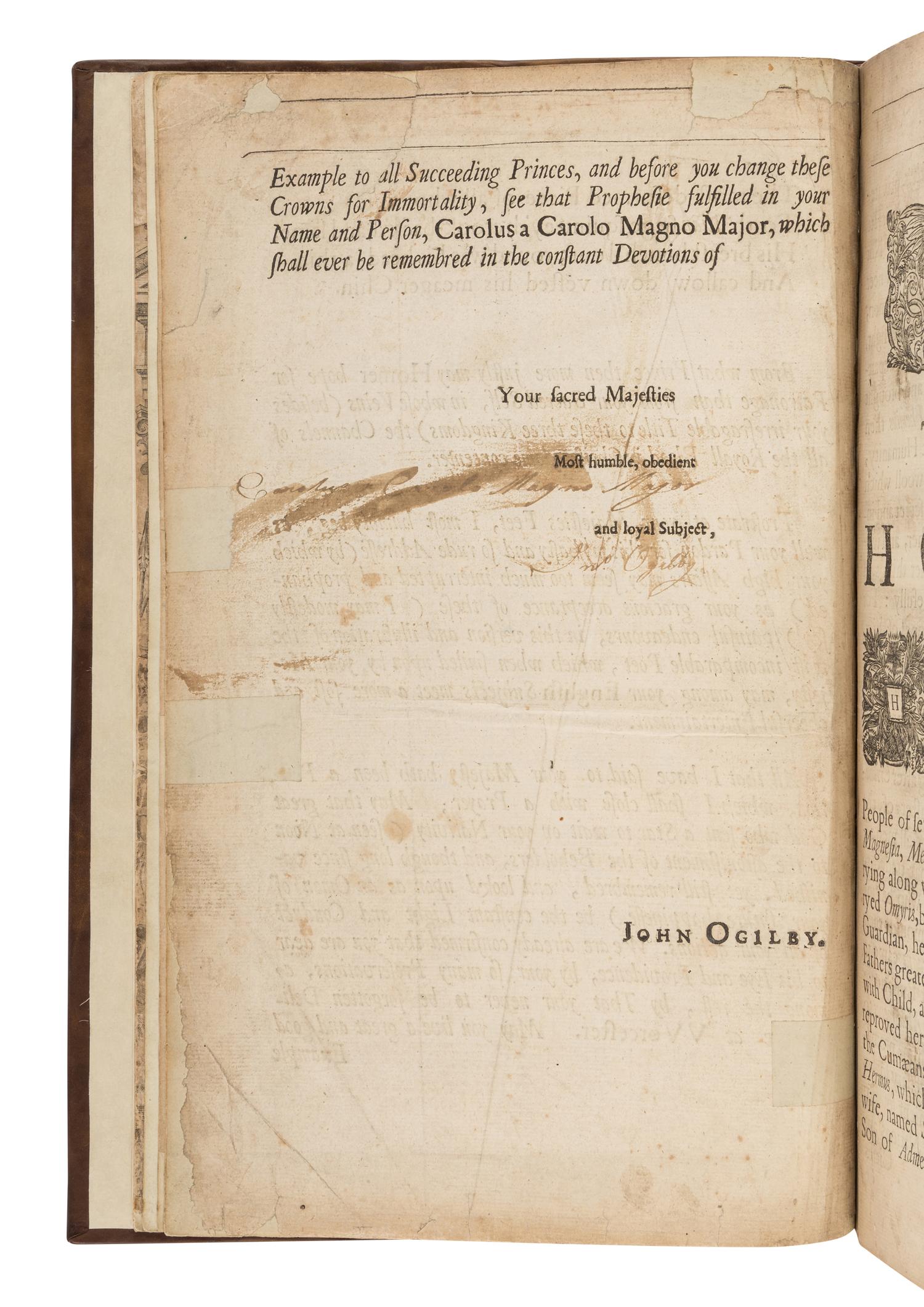 OGILBY, John (1600-1676), translator. -- HOMER (?8th century B.C.). Homer his Iliads translated, adorn'd with sculpture, and illustrated with annotations . -- Homer his Odysses Translated, Adorn'd with Sculpture, and Illustrated with Annotations . London: Printed by James Flesher, for the authour, 1669.