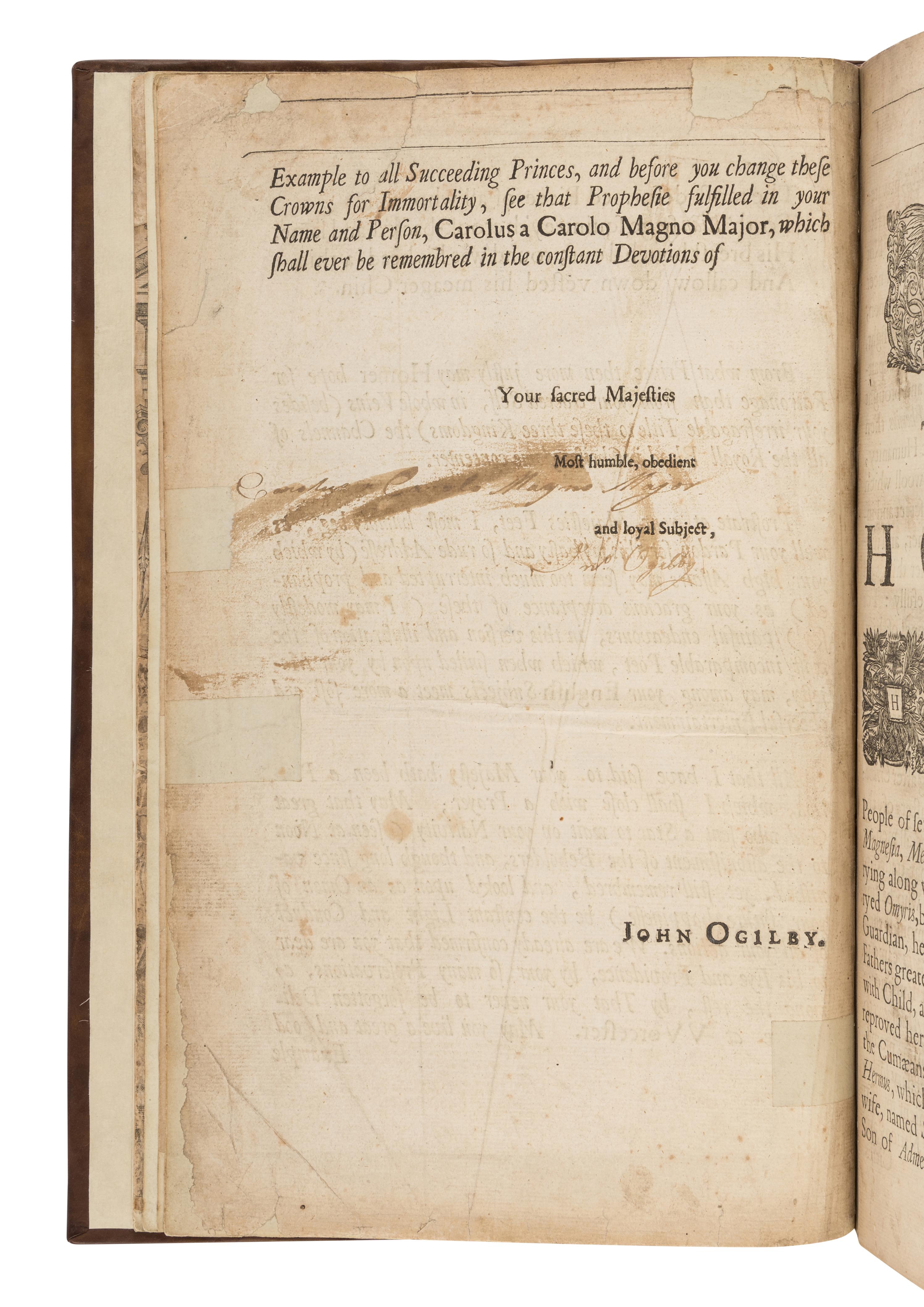 OGILBY, John (1600-1676), translator. -- HOMER (?8th century B.C.). Homer his Iliads translated, adorn'd with sculpture, and illustrated with annotations . -- Homer his Odysses Translated, Adorn'd with Sculpture, and Illustrated with Annotations . London: Printed by James Flesher, for the authour, 1669.