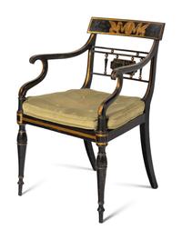 A Set of Four Regency Style Paint Decorated Cane-Seat Armchairs