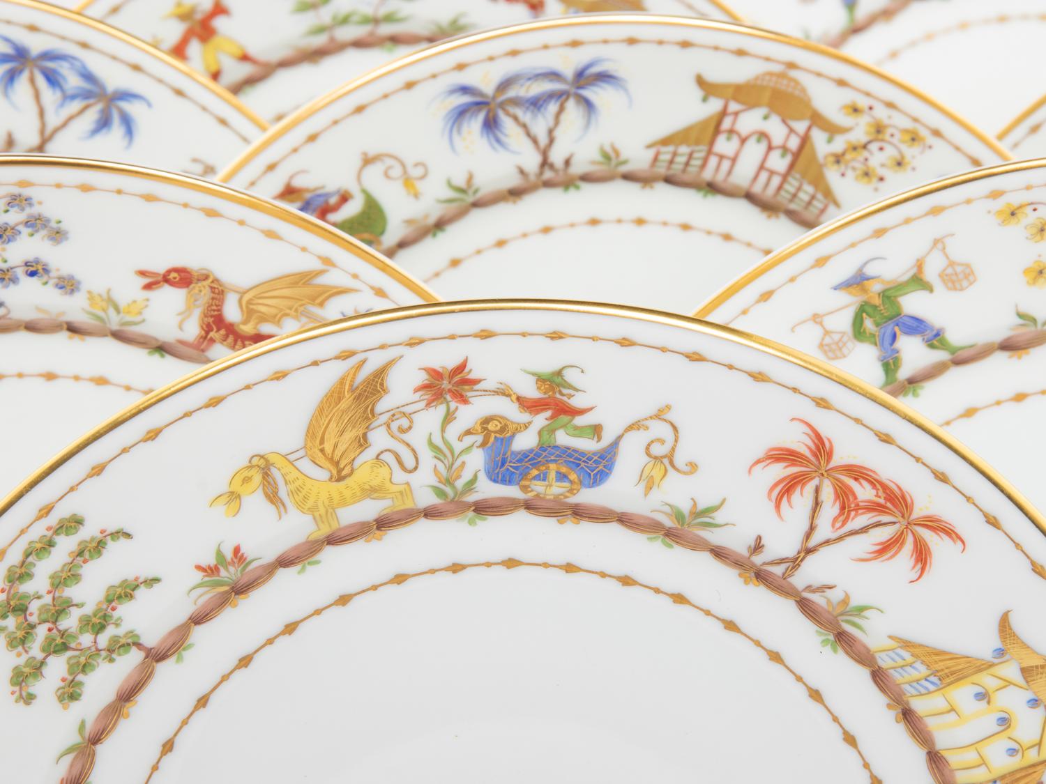 A Set of Ten Le Tallec Cirque Chinois Hand-Painted Porcelain Plates