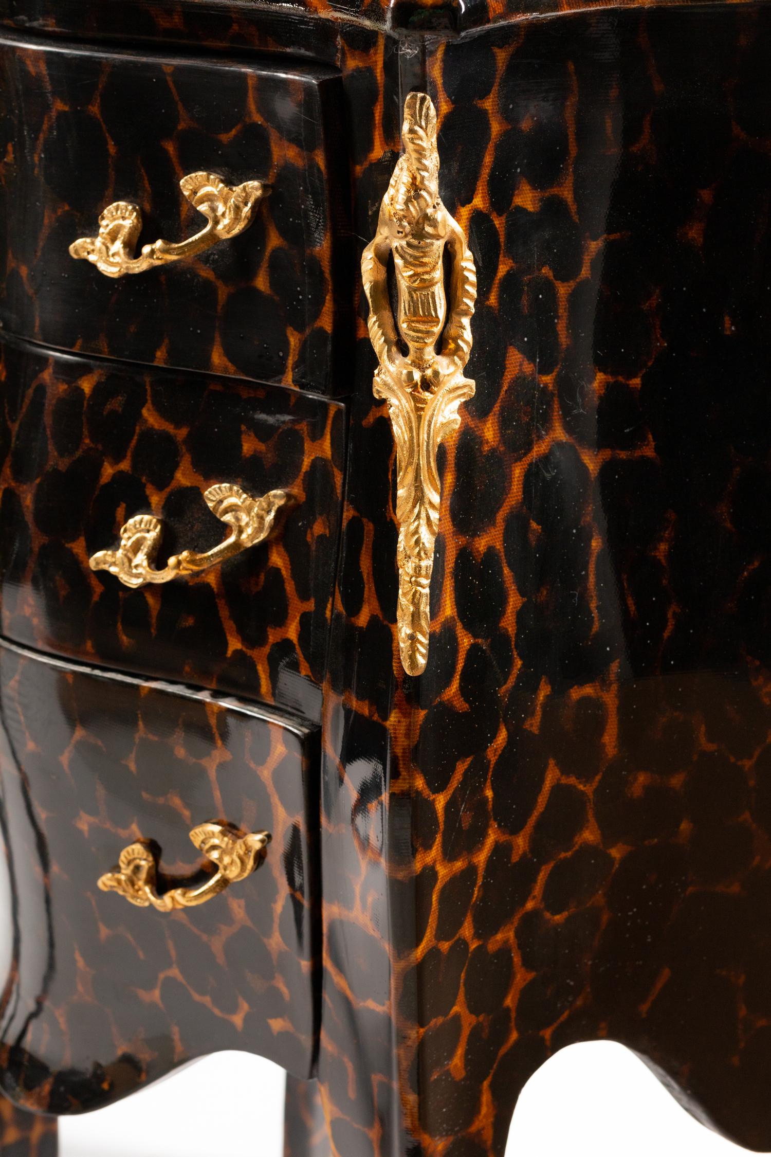 A Pair of Louis XV Style Gilt-Metal-Mounted Lacquered Tables en Chiffoniere