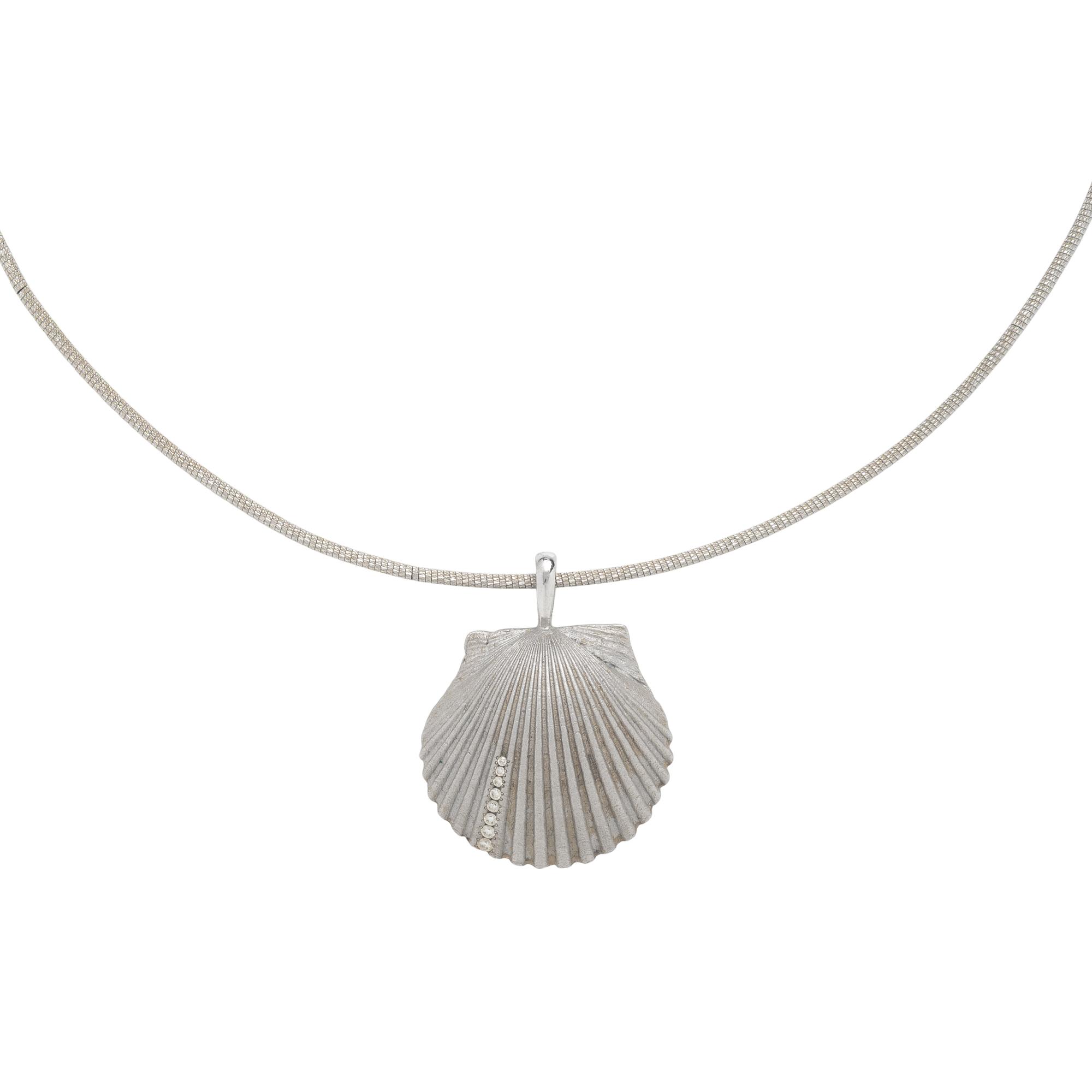 White Gold and Diamond Shell Pendant Necklace