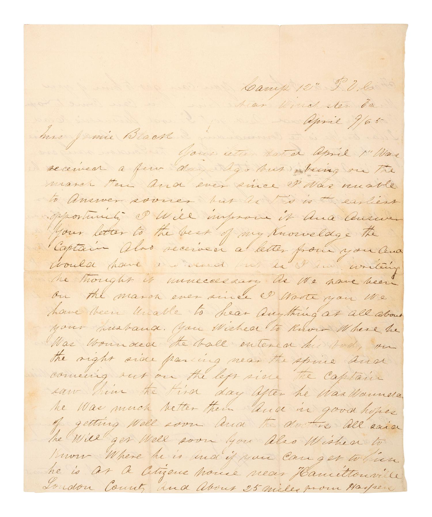 [CIVIL WAR]. 2 letters written to the wife of Captain John H. Black, 12th Pennsylvania Cavalry.