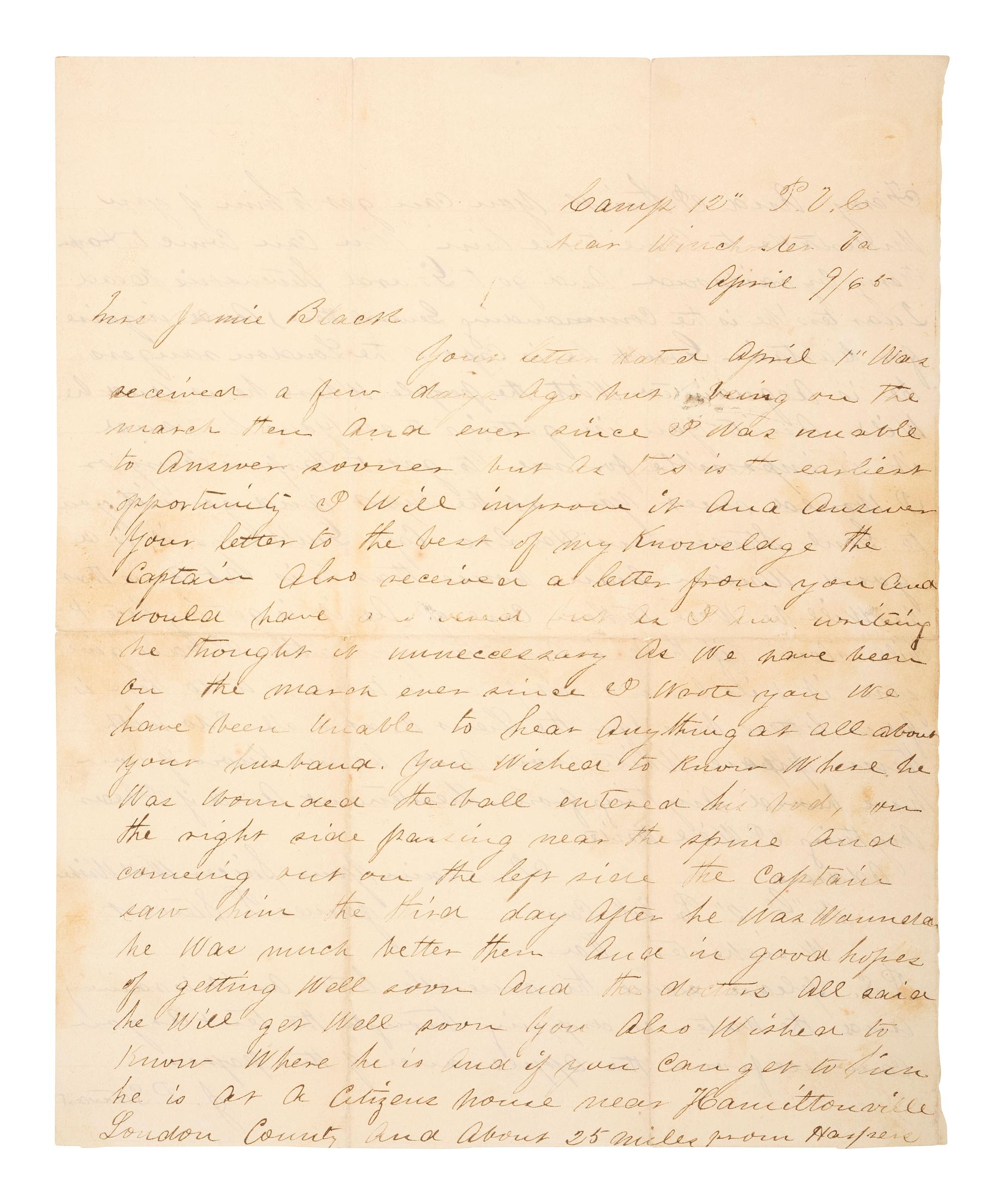 [CIVIL WAR]. 2 letters written to the wife of Captain John H. Black, 12th Pennsylvania Cavalry.