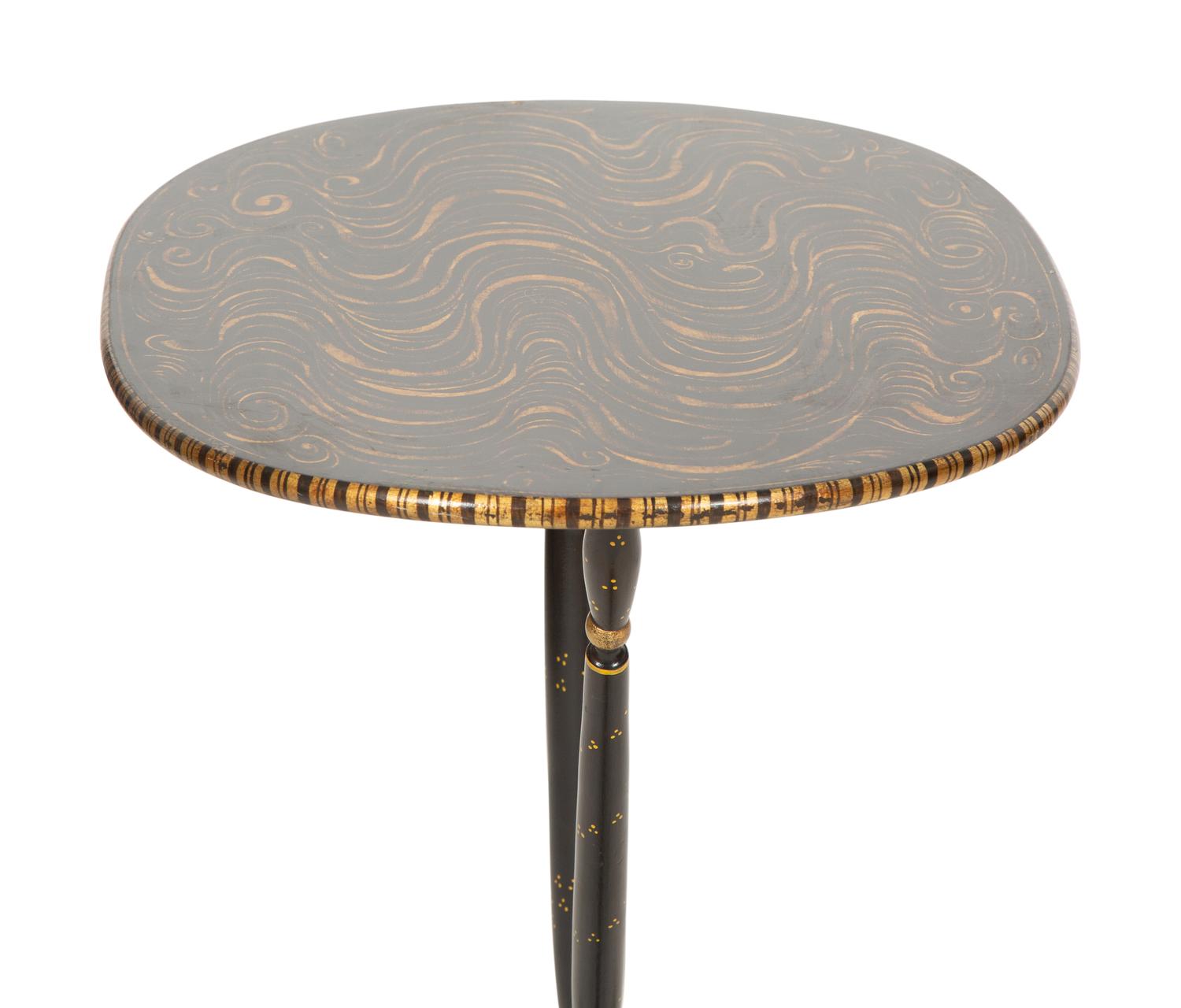 An English Grain-Painted, Ebonized and Parcel Gilt Bedside Table