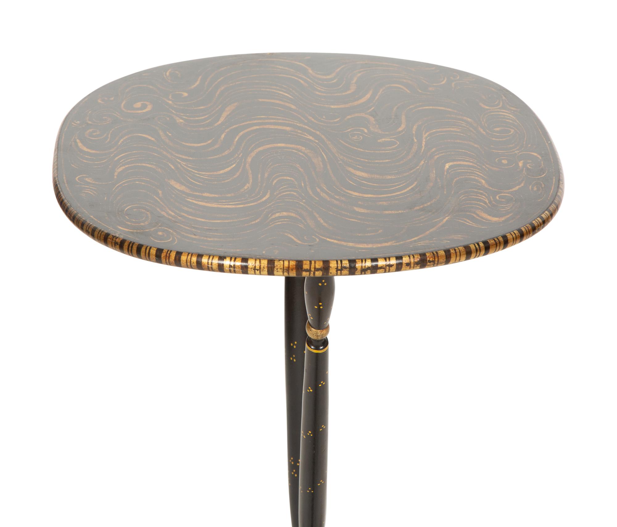 An English Grain-Painted, Ebonized and Parcel Gilt Bedside Table