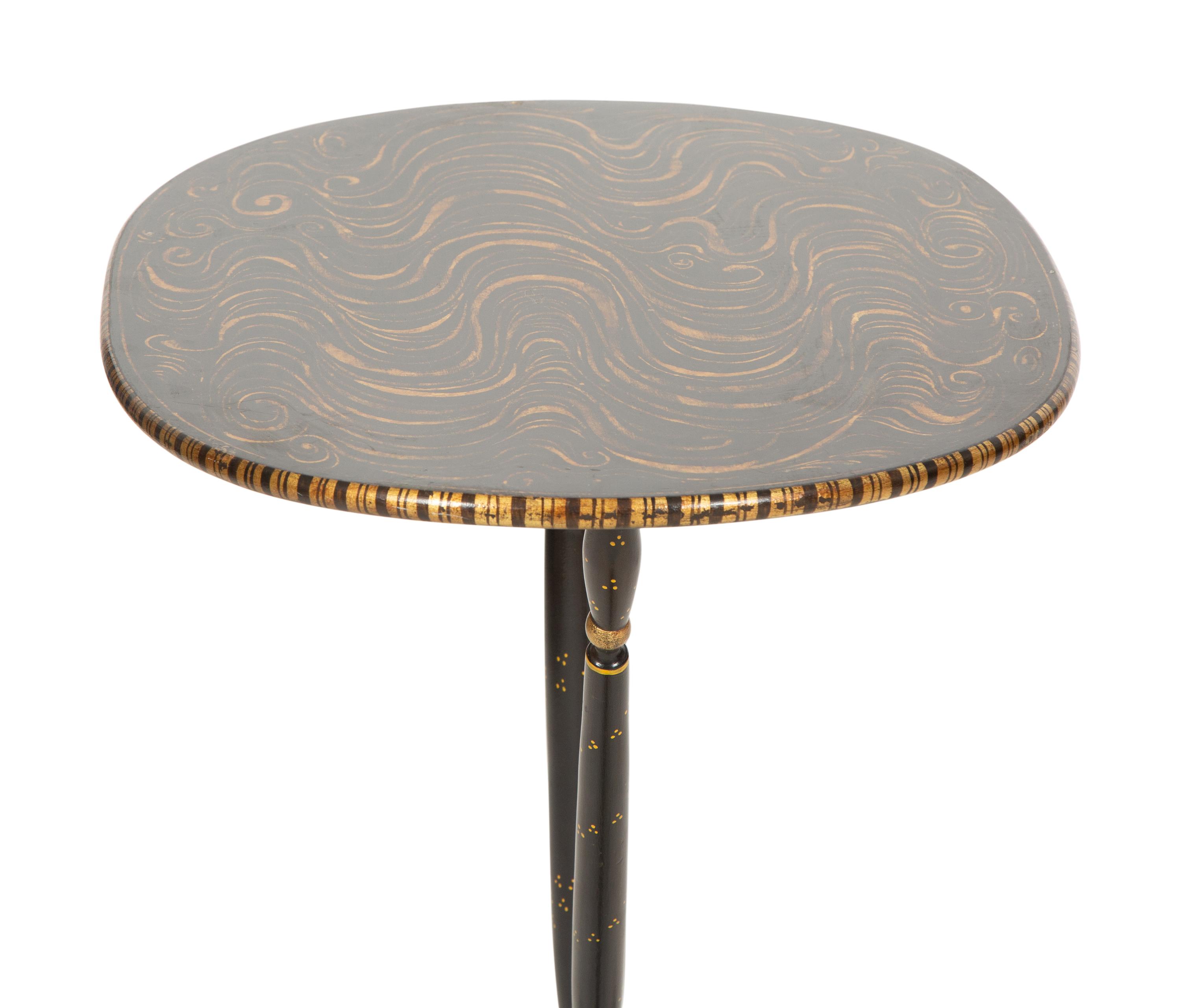 An English Grain-Painted, Ebonized and Parcel Gilt Bedside Table