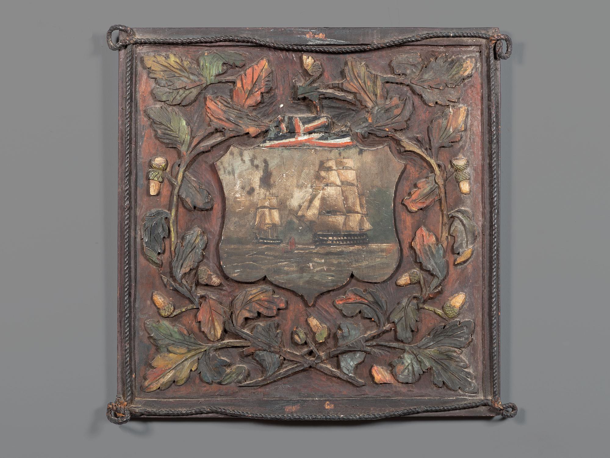 A Royal Navy Carved and Painted Wood Funerary Hatchment