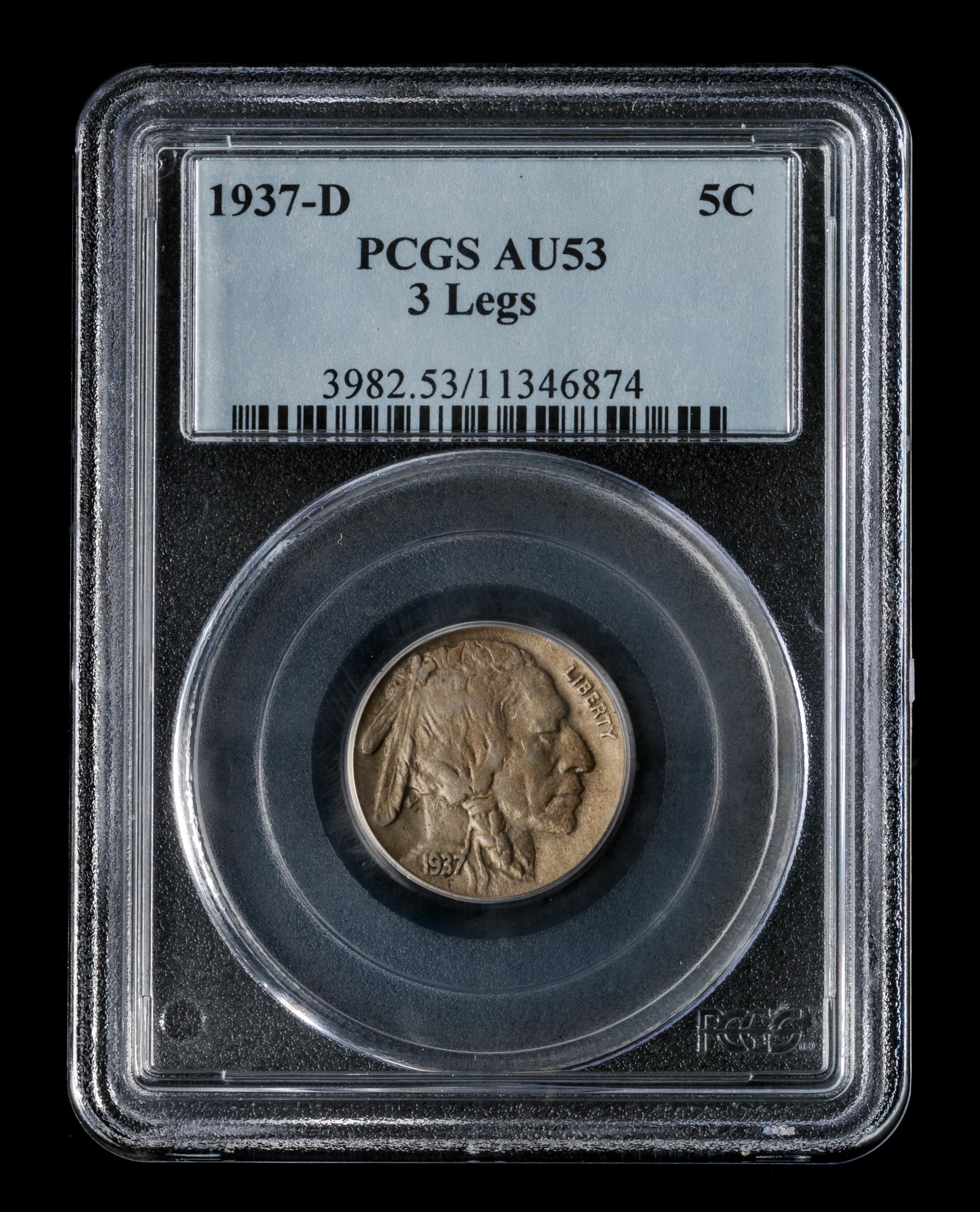 A United States 1937-D Buffalo: 3 Legs 5c Coin