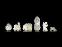 Six Chinese Carved Celadon Jade Figural Groups
