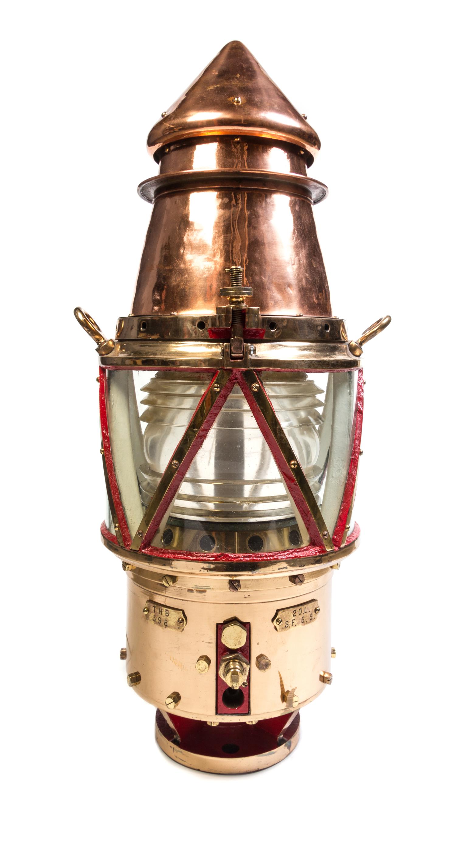 A Large Brass and Copper Buoy Lantern Height 34 inches.
