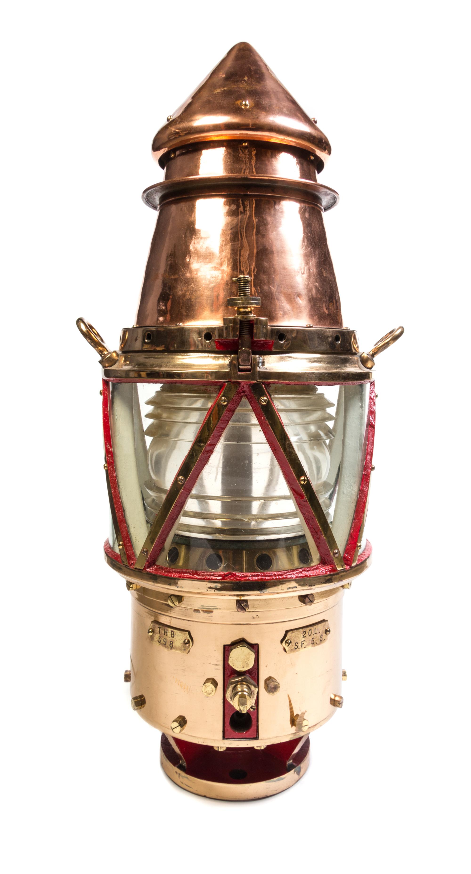 A Large Brass and Copper Buoy Lantern Height 34 inches.