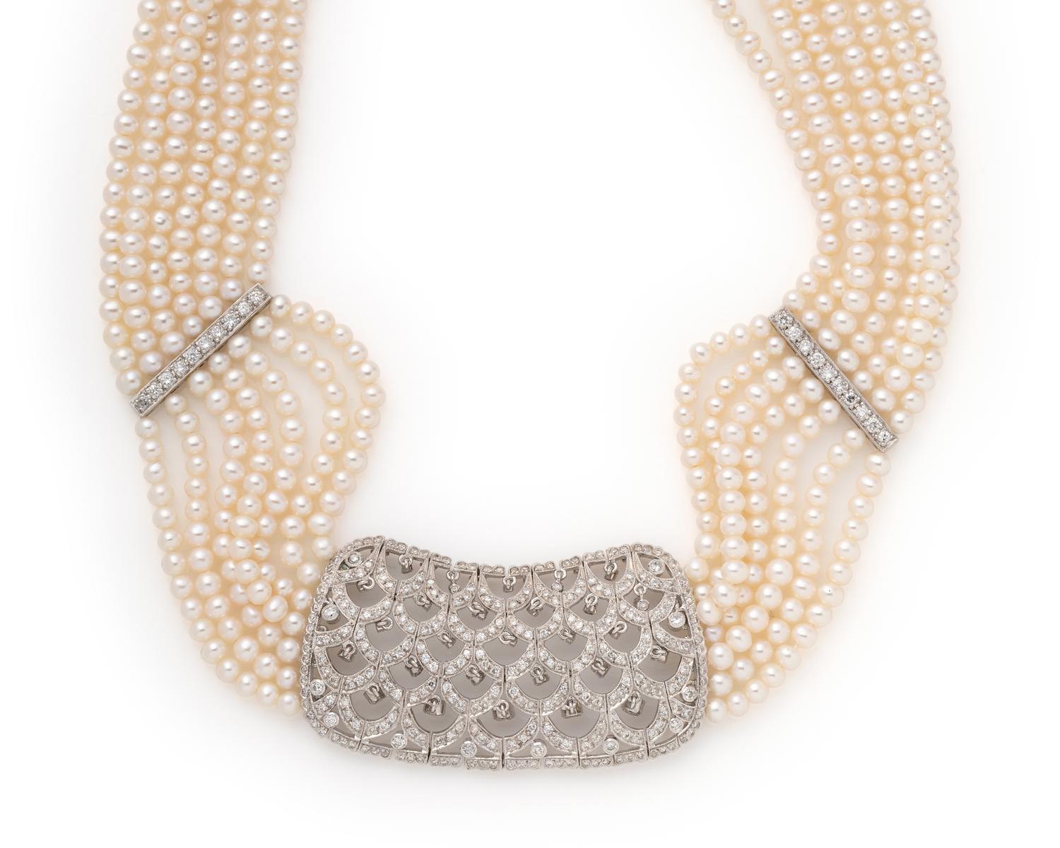 CULTURED PEARL AND DIAMOND NECKLACE