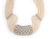 CULTURED PEARL AND DIAMOND NECKLACE