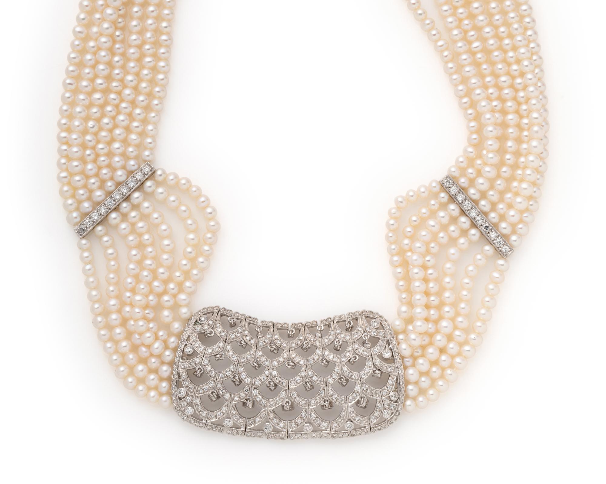 CULTURED PEARL AND DIAMOND NECKLACE