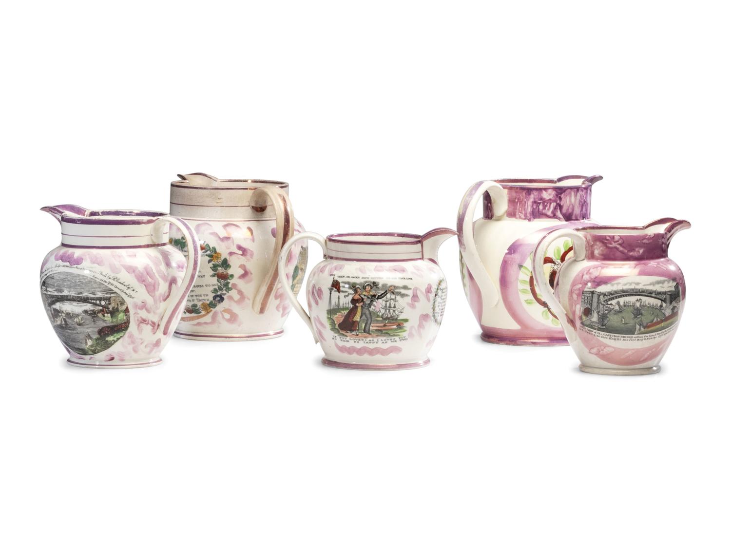 Five Sunderland Luster Jugs