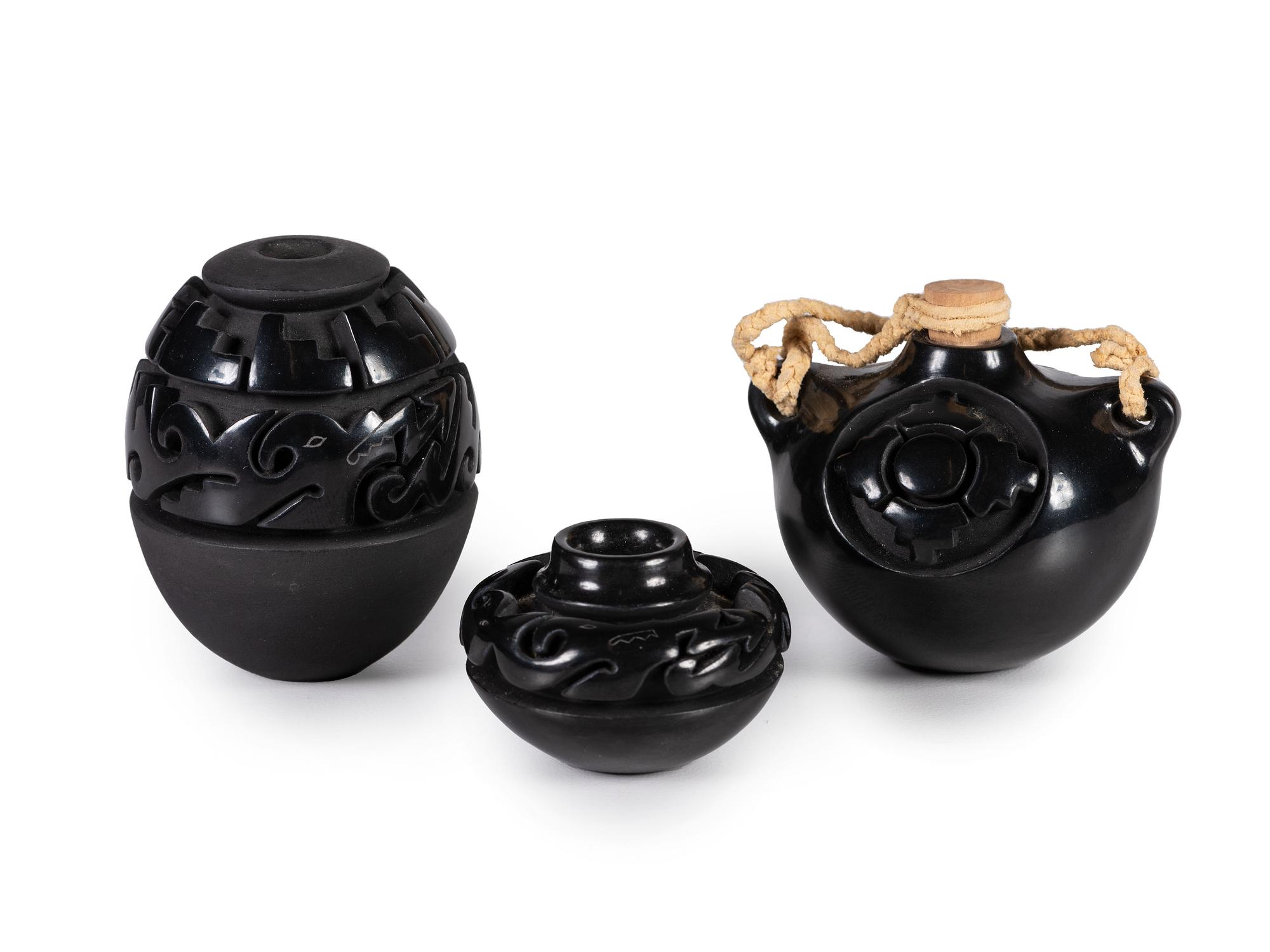 Miniature Carved Blackware Pottery