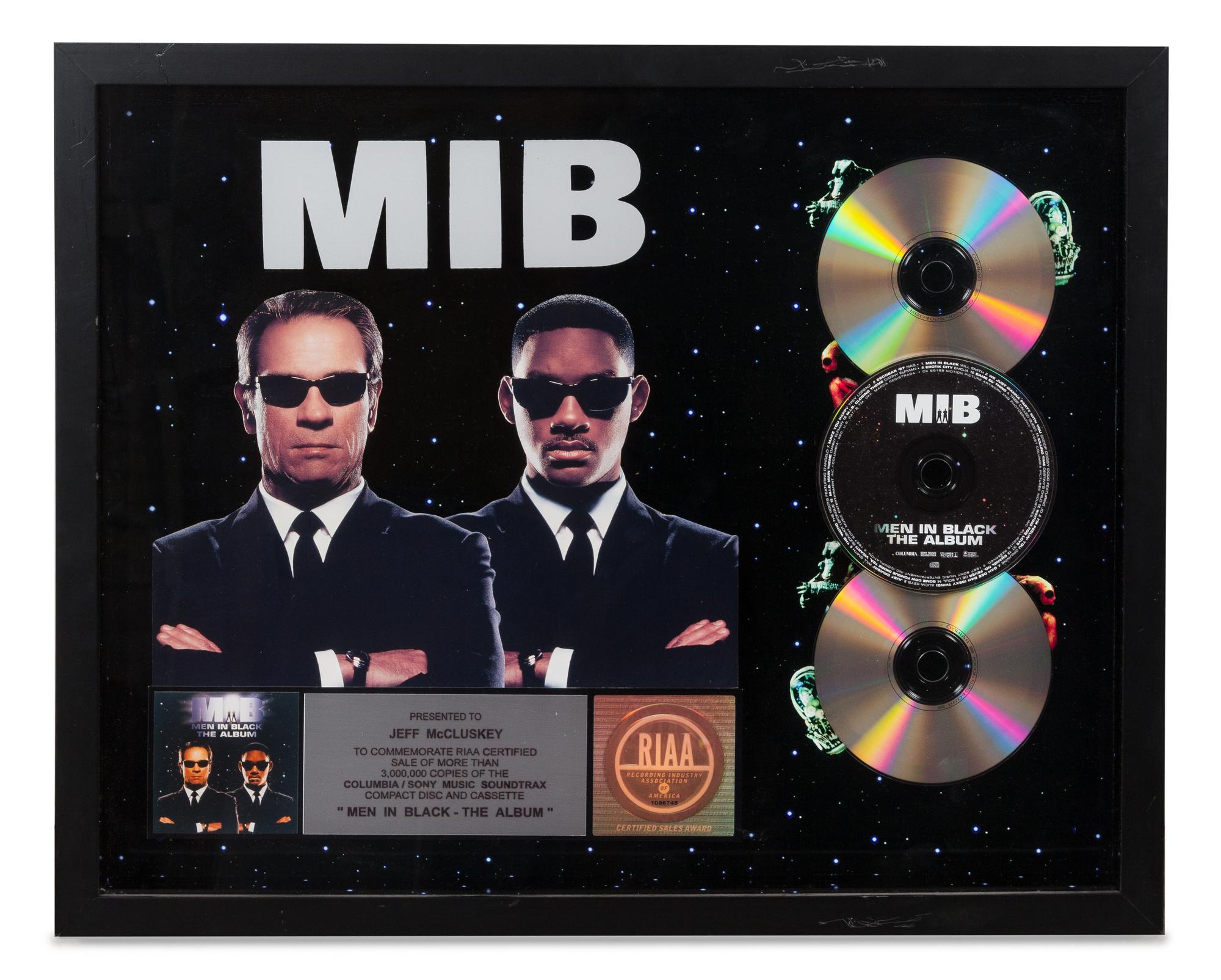 A Men in Black: The Album RIAA Certified 3x Platinum Presentation Album 17 1/4 x 21 1/4 inches.